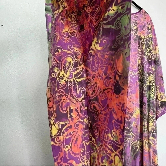 Hand Made Corful Paisley Geometric Print Fringed Poncho‎ Kimono Cover Up OS - Picture 6 of 7